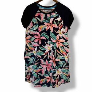Cuddl Duds Tropical Floral Raglan Sleep Shirt Nightgown Small Soft Lounge Dress